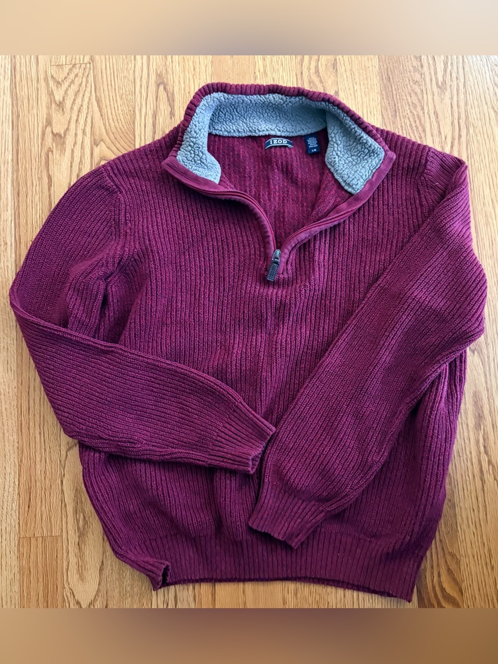 IZOD- mens half-zip burgundy sweater- LARGE